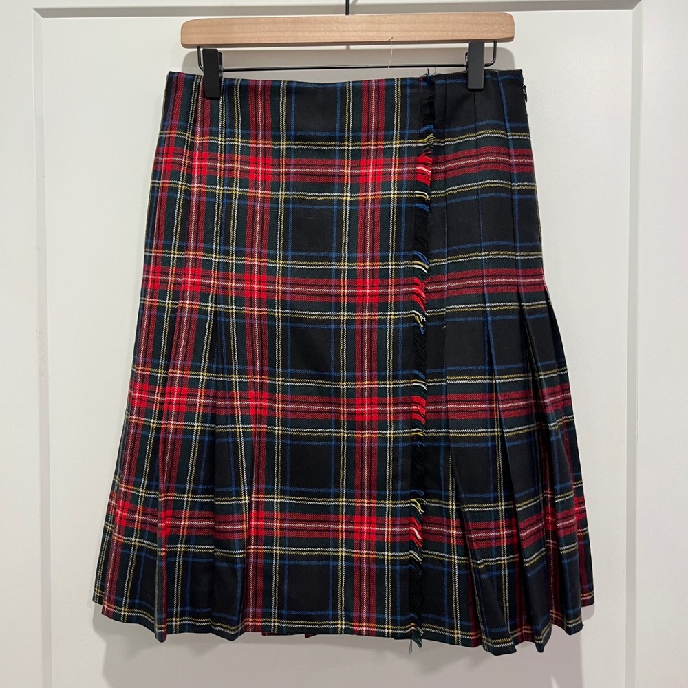 Brooks Brothers Womens 10 Wool Plaid Kilt Skirt Red Black Pleated Fringe NWT